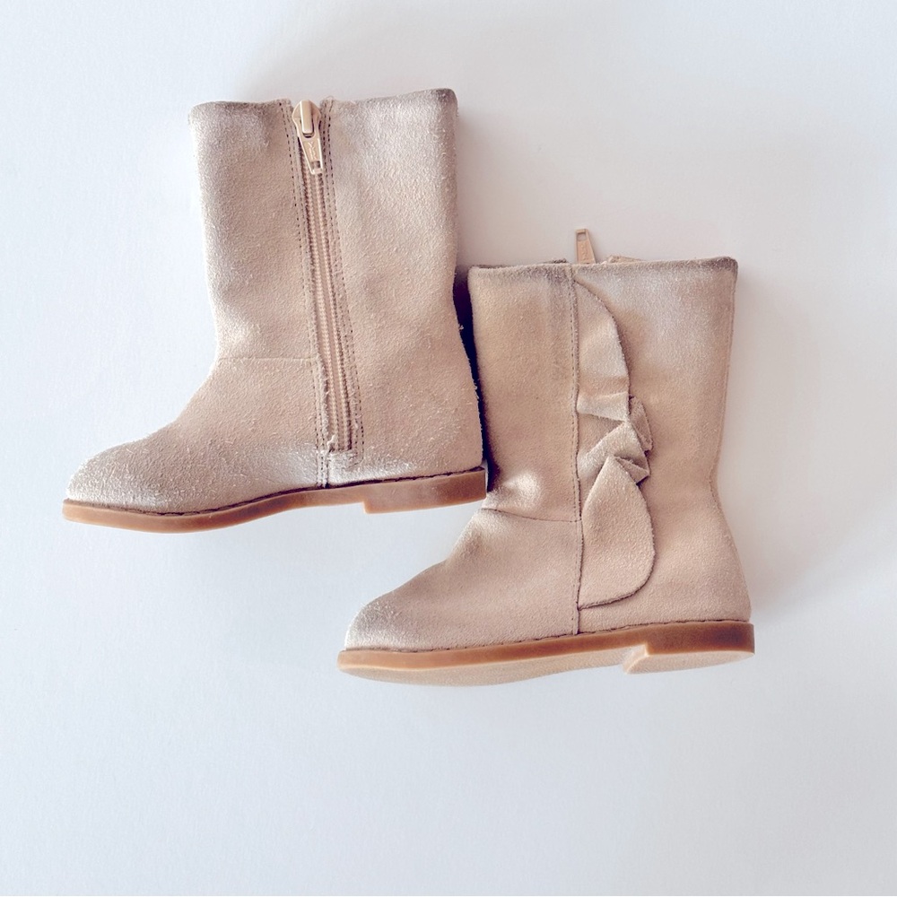 Baby Gap Tan Suede Boots with Zipper and ruffle